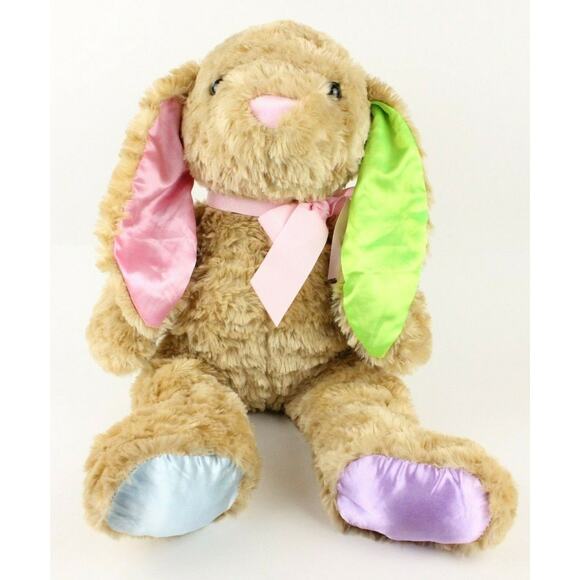 Kellytoy 16" Plush Tan Rabbit Bunny Multicolor Ears Feet Spring Stuffed Animal - Picture 1 of 8